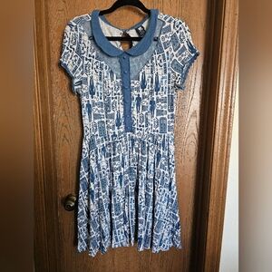 BBC Doctor Who Hot Topic Dress – Size Large – TARDIS Print Peter Pan Collar